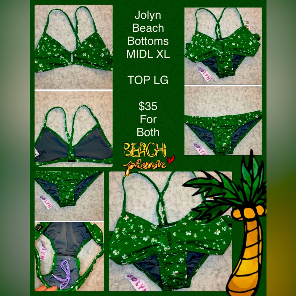 Size 8-10 Jolyn 2pc Bikini Set with Daisy Flowers on Brilliant Green